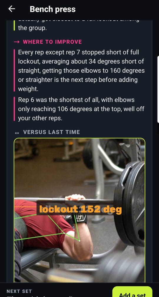 Coach's notes on a bench set: what went well, where to improve